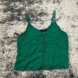 Ambrielle‎ Cami Top Green Sleeveless Lace Trim V Neck Casual Size L